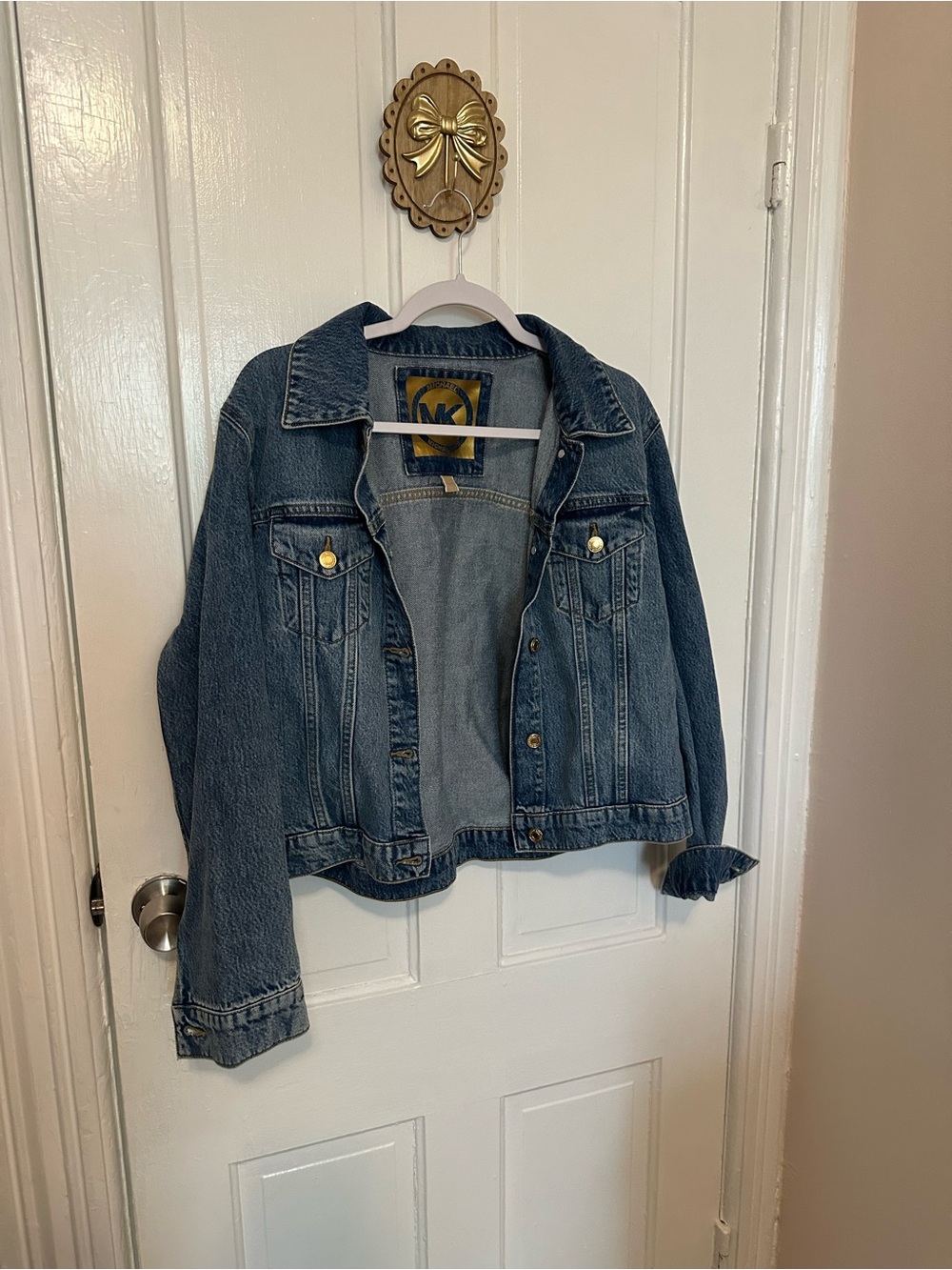Michael Kors Light Blue Denim Jacket with Gold Logo Patch